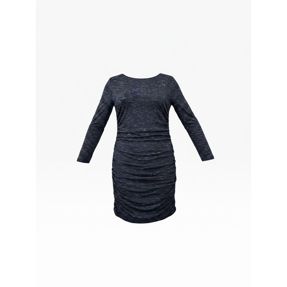 H&M Long Sleeve Ruched DressBlack White Space Dye Size L